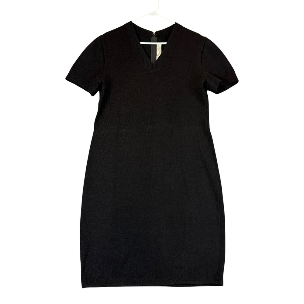 St John Collection Knit Dress Womens 12 Black V-Neck Short Sleeve Santana FLAW
